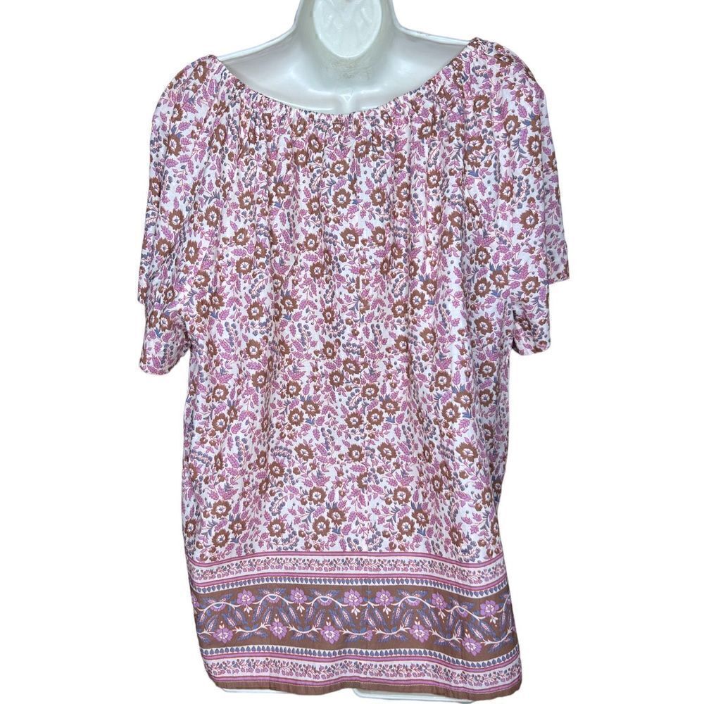 Faherty Organic Cotton Florence Peasant Top in Earth Block Print NWT Size Small - Picture 5 of 6